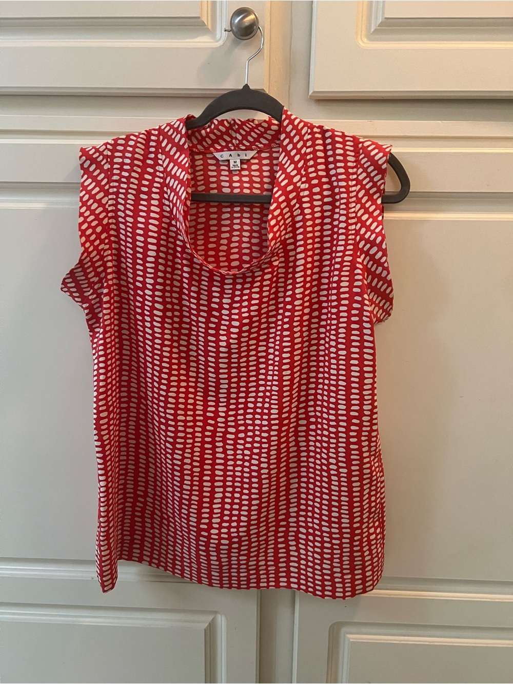 CAbi Red & White Printed Sleeveless Cowl Neck Top
